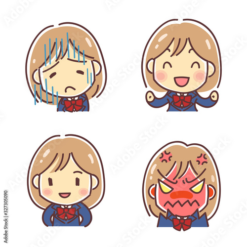 制服の女子高生 喜怒哀楽 4つの表情のデフォルメイラスト Stock Vector Adobe Stock 制服の女子高生 喜怒哀楽 4つの表情のデフォルメイラスト Stock Vector Adobe Stock