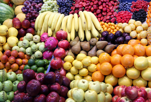 Fototapeta Naklejka Na Ścianę i Meble -   Top view of fruits texture close up as a background