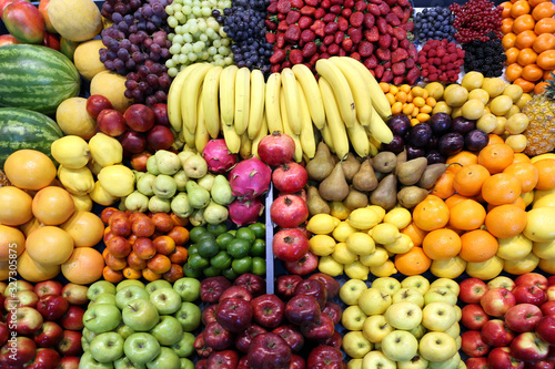 Various fresh summer exotic fruits for sale on market © acceptfoto