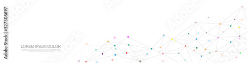 Website header or banner design with abstract geometric background and connecting dots and lines. Global network connection. Digital technology with plexus background and space for your text.