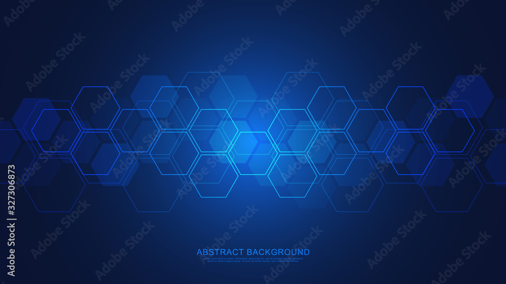 Abstract background with geometric shapes and hexagon pattern. Vector illustration for medicine, technology or science design.