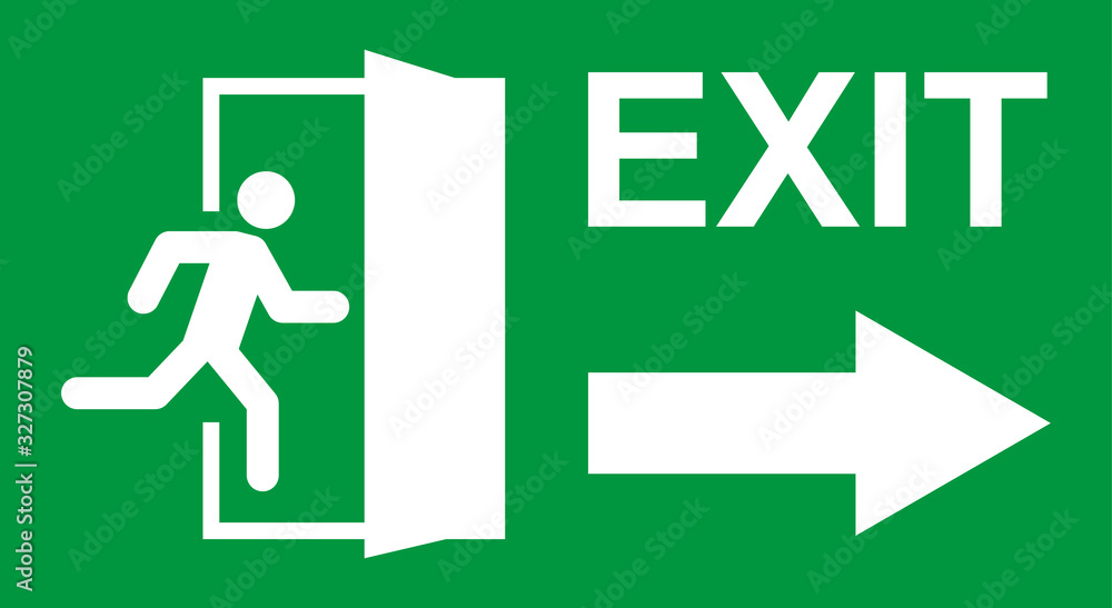 Running man and exit door sign. Vector icon, safety symbol. Escape help evacuation Running man and exit door sign. Vector icon, safety symbol. Escape help evacuation