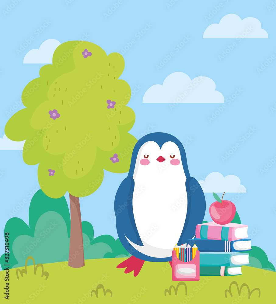 back to school, penguin apple on books pencil color outdoor back to school, penguin apple on books pencil color outdoor