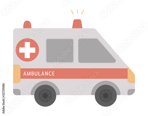 Vector ambulance van isolated on white background. Empty emergency car icon. Funny special medical transport illustration. First aid concept.