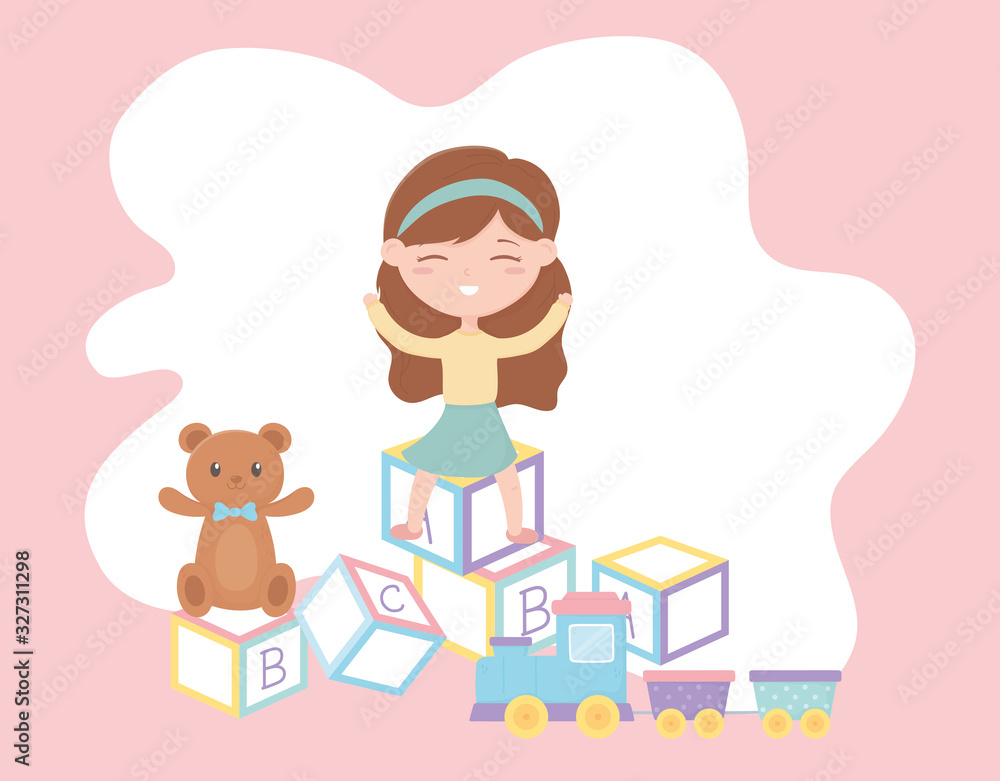 kids zone, cute little girl alphabet blocks teddy bear and train toys kids zone, cute little girl alphabet blocks teddy bear and train toys