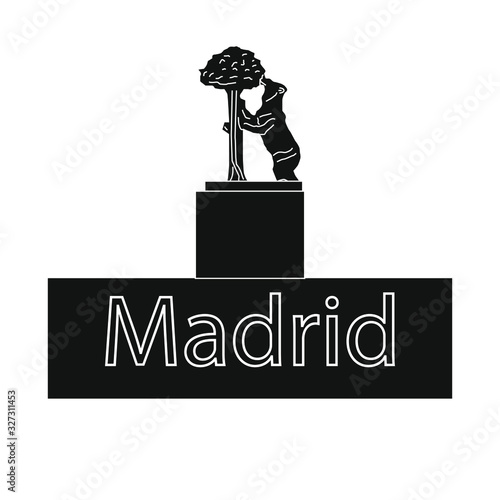 Madrid city bear and madrono statue on white background