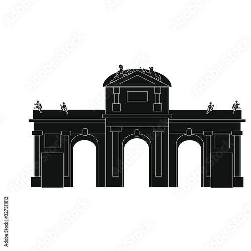 building of alcala door of madrid city on white background