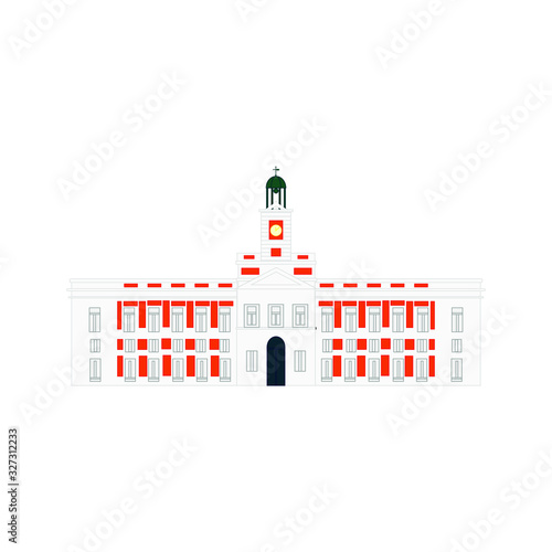 building of sun door of Madrid city, on white background