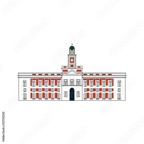 building of sun door of Madrid city, on white background