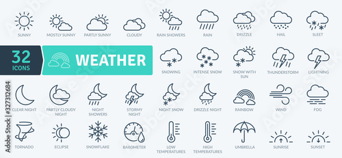 Weather Icons Pack. Thin line icons set. Flaticon collection set. Simple vector icons photo