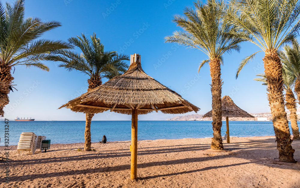Morning and relaxing atmosphere at the central public beach of the Red Sea Morning and relaxing atmosphere at the central public beach of the Red Sea