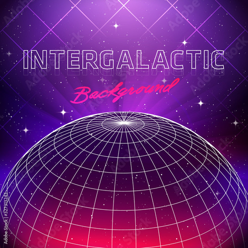 80s Retro Sci-Fi Background. Vector futuristic synth retro wave illustration in 1980s posters style. Suitable for any print design in 80s style