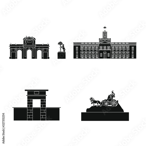 Madrid city buildings and monuments on white background