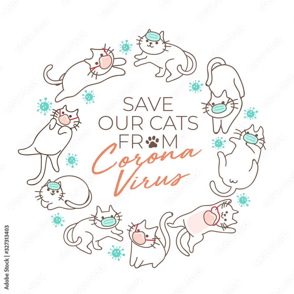 Obraz premium Cute kitten wearing medical mask preventing the spread of the virus isolated on white background : Vector Illustration