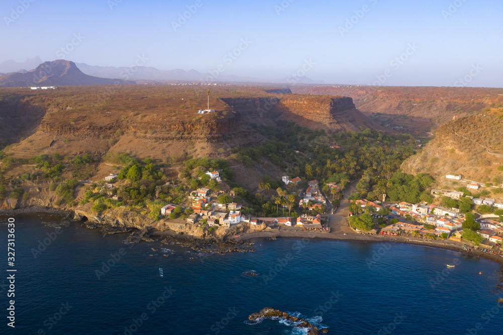 Obraz premium Aerial view Cidade Velha city in Santiago - Cape Verde - Cabo Verde