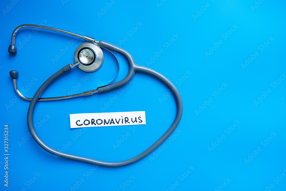 Coronavirus concept. Medical stethoscope on a blue background, copy space Coronavirus concept. Medical stethoscope on a blue background, copy space