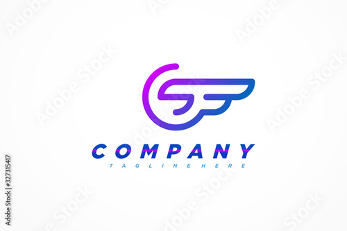 Blue Gradient Letter S and F Logo Rounded Line Linked. Flat Vector Logo Design Template Element.