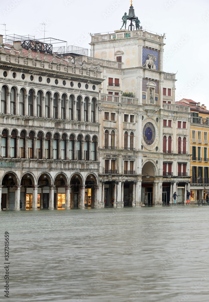 Venice in Italy during tide and Saint Mark square under water