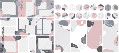 Template for social network . Trendy editable vector abstract backgrounds with floral elements illustration in pastel colors. Minimalistic design seamless backgrounds for business accounts