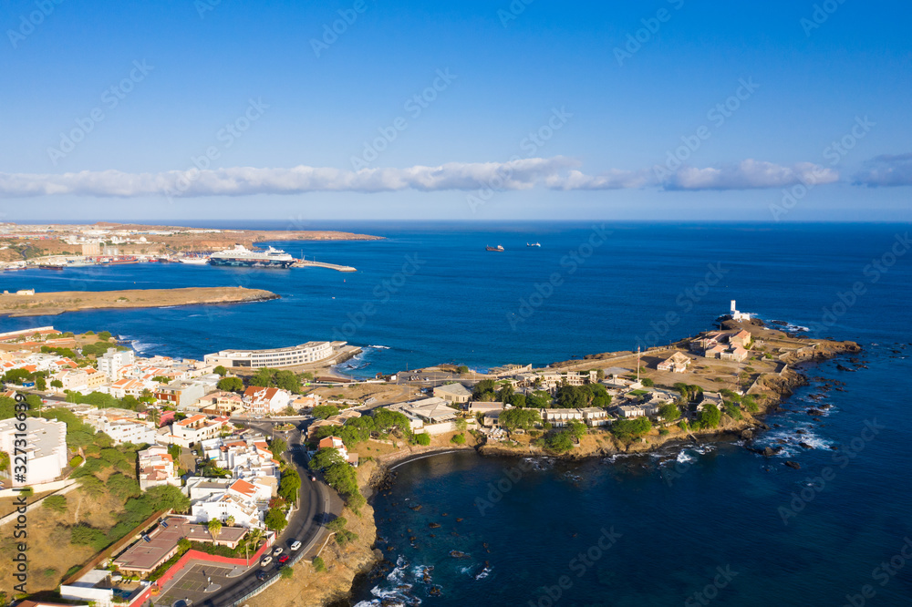 Aerial view of Praia city in Santiago - Capital of Cape Verde Islands - Cabo Verde