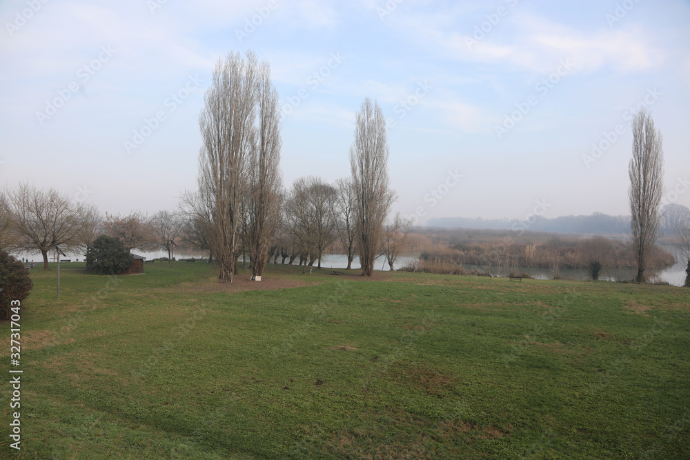 large park and the MINCIO river in Italy in winter near the ital large park and the MINCIO river in Italy in winter near the ital