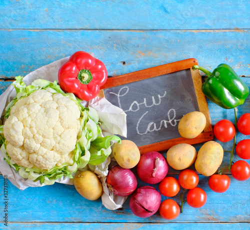 Obraz na plátně Low carb, low-carbohydrate diet cookbook cover template, healthy eating, dieting