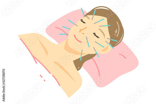 美容鍼の施術を受ける女性のイラスト