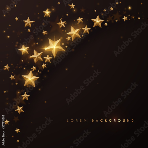 Abstract gold glow stars on black background