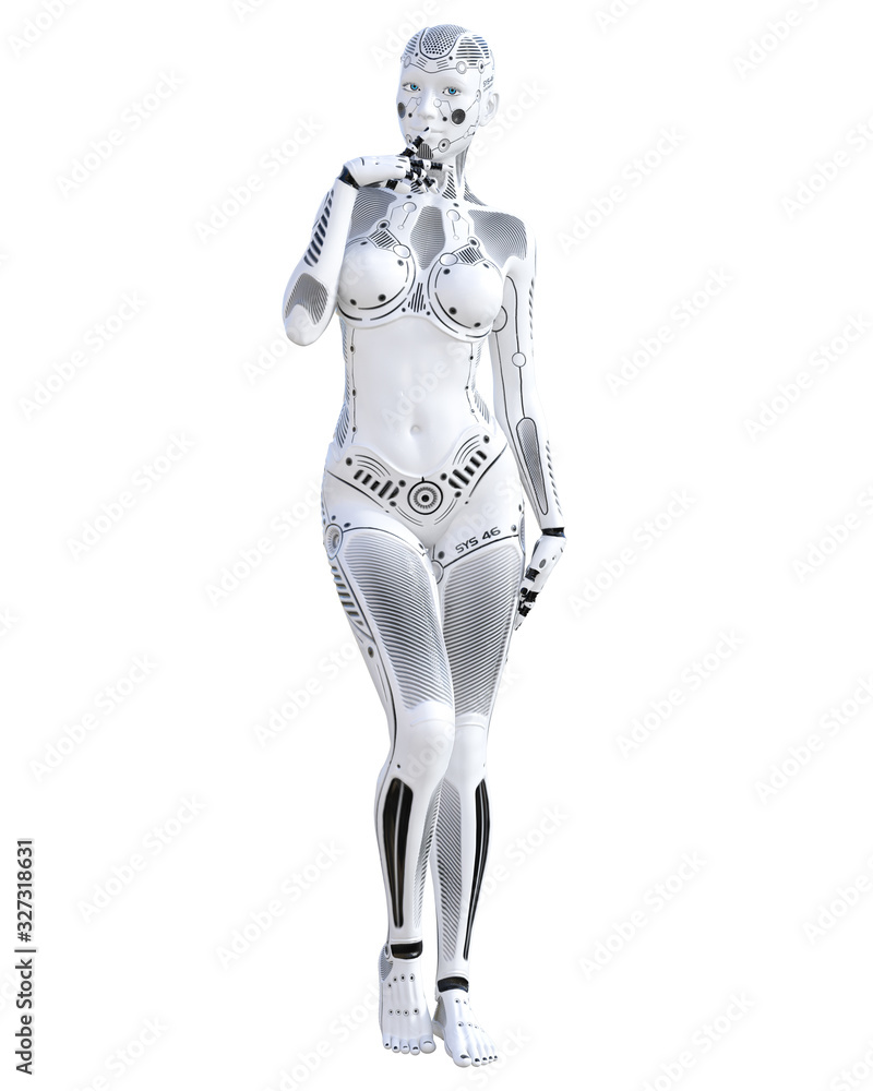 Woman robot. Metal droid. Artificial Intelligence.