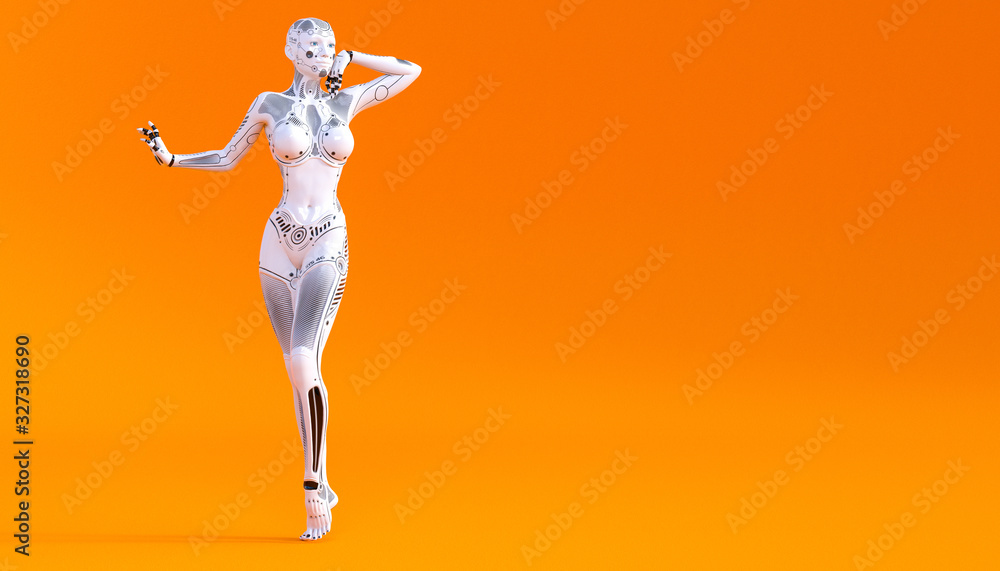 Obraz premium Woman robot. Metal droid. Artificial Intelligence.