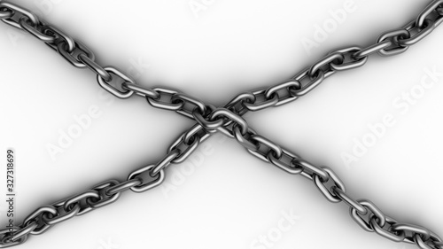 Crossing chains isolated on white background. 3D-rendering.