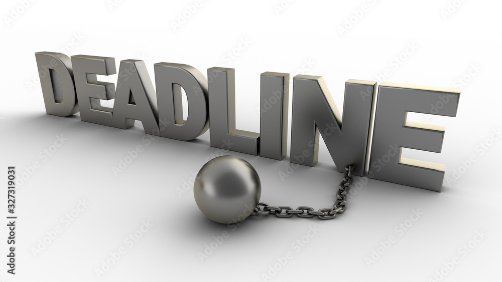 Deadline text with chain and shackles isolated on a white background. 3D-rendering. Deadline text with chain and shackles isolated on a white background. 3D-rendering.