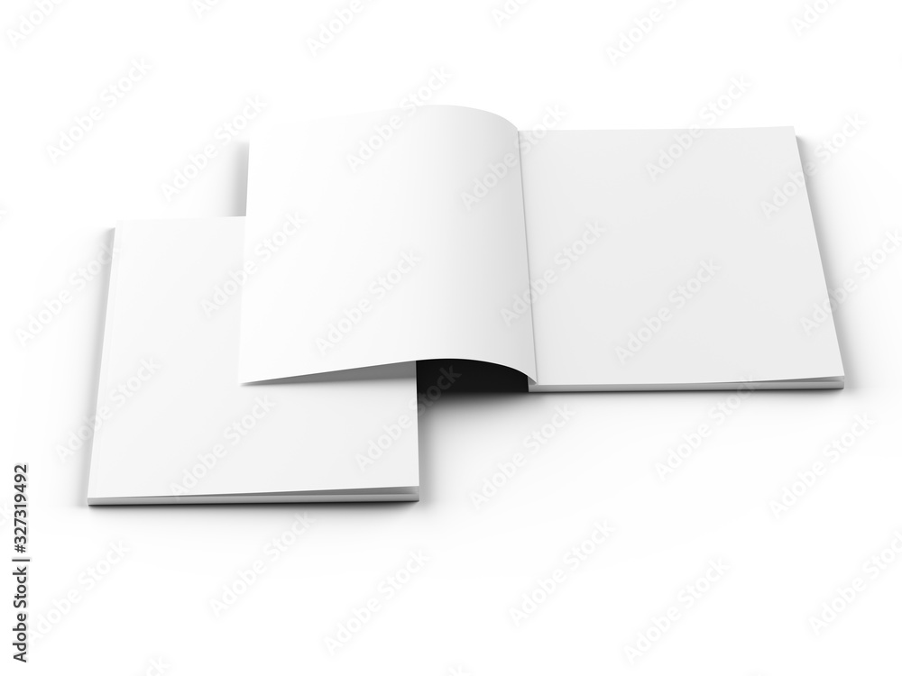 Open magazine with a glued binding. Vertical A4 format. 3d illustration. Open magazine with a glued binding. Vertical A4 format. 3d illustration.