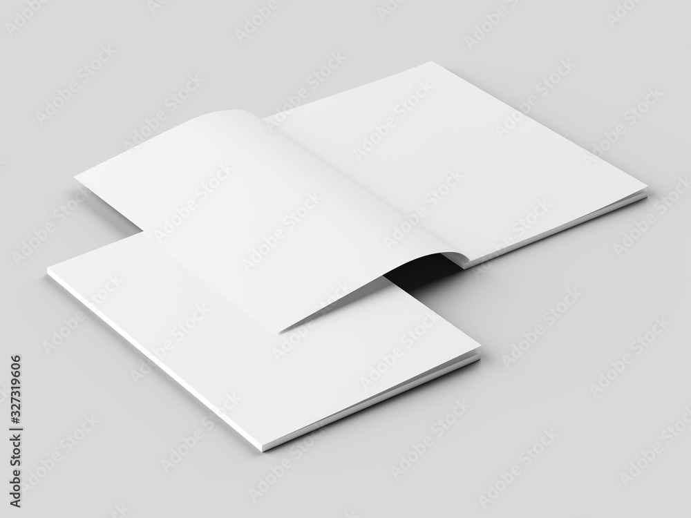 Open magazine with a glued binding. Vertical A4 format. 3d illustration. Open magazine with a glued binding. Vertical A4 format. 3d illustration.