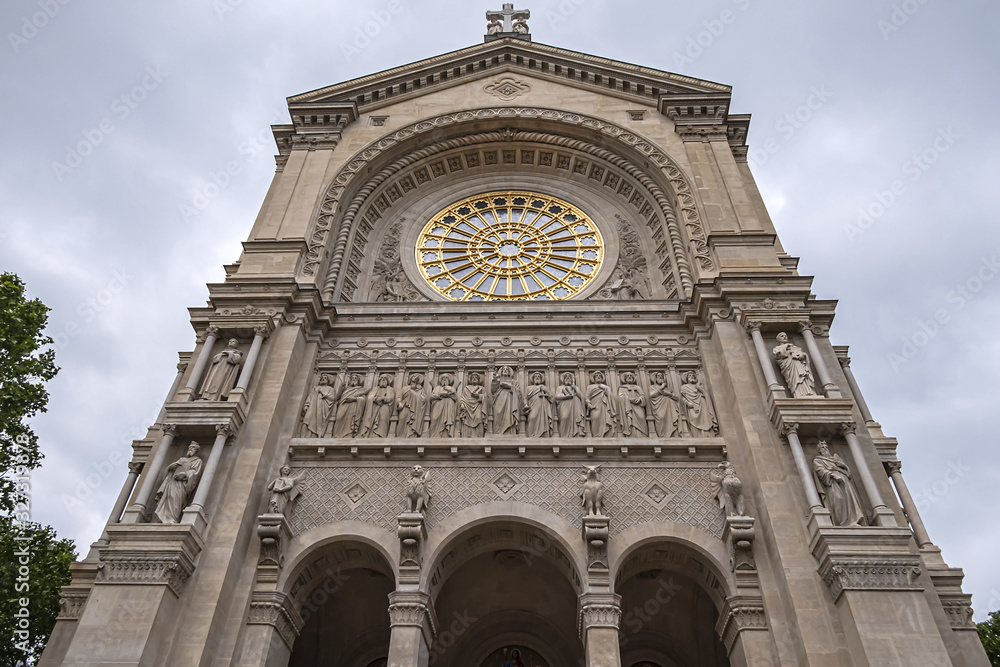 Architectural fragments of St. Augustine Church (Eglise Saint-Augustin de Paris, 1868) - Catholic Church located at boulevard Malesherbes in Paris 8th arrondissement. Paris, France, Europe.