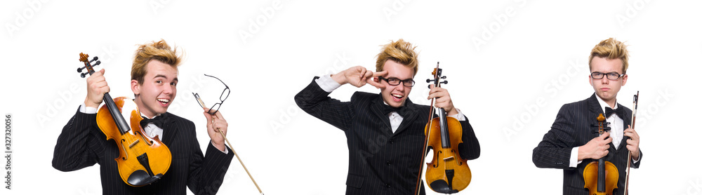 Young musician with violin isolated on white Young musician with violin isolated on white