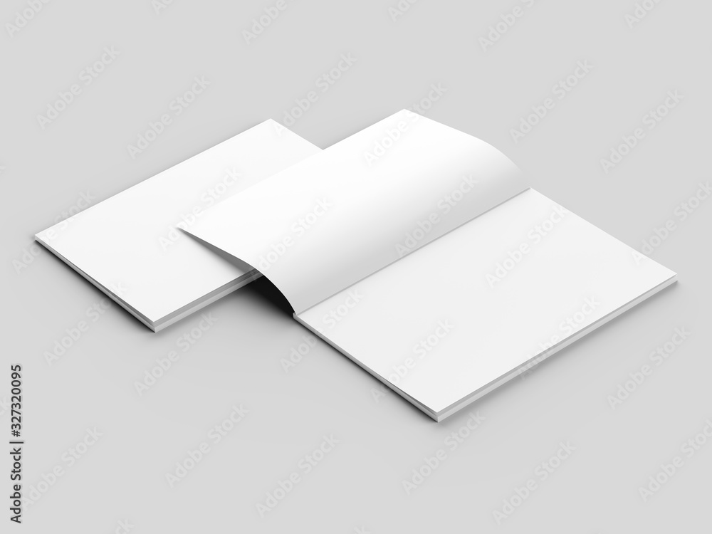 Open magazine with a glued binding. Vertical A4 format. 3d illustration. Open magazine with a glued binding. Vertical A4 format. 3d illustration.