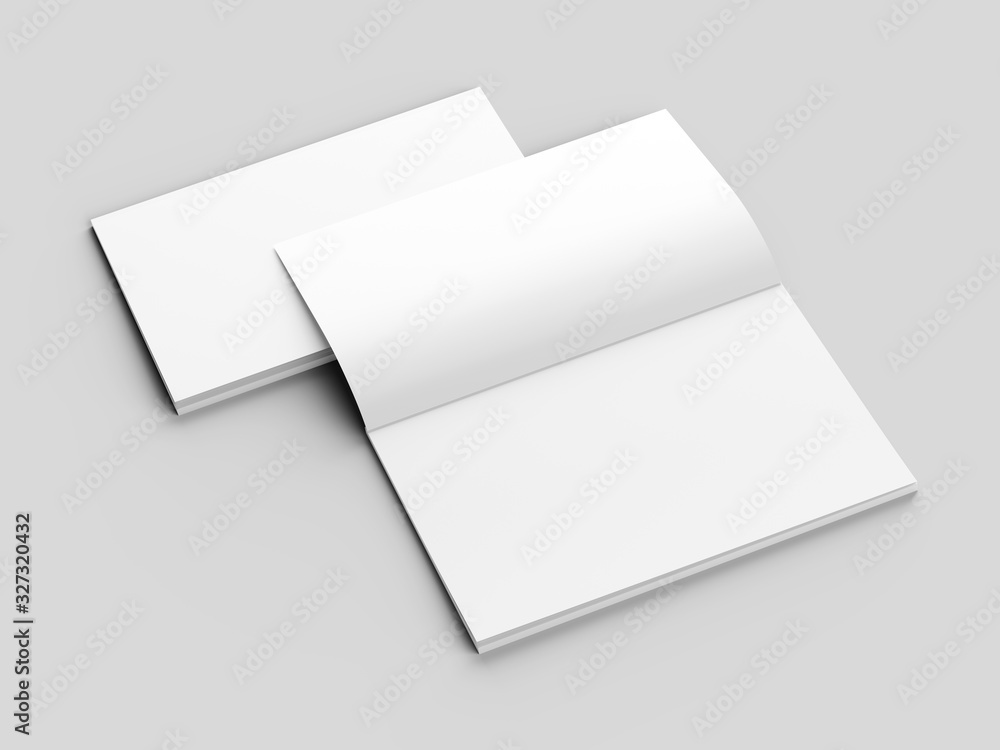 Open magazine with a glued binding. Vertical A4 format. 3d illustration. Open magazine with a glued binding. Vertical A4 format. 3d illustration.