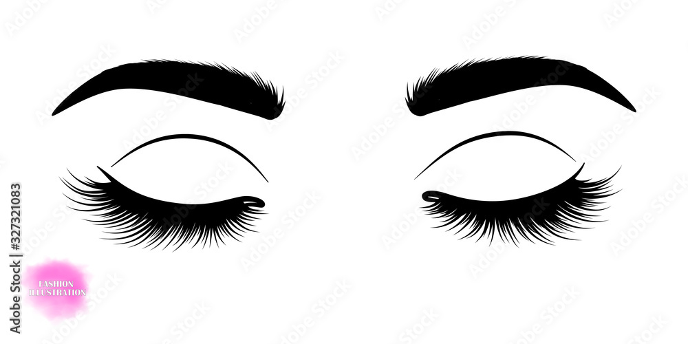 Black and white hand-drawn closed eyes with  long eyelashes. 