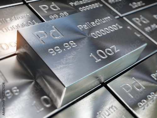 Palladium bars or ingots background. Precious metals.