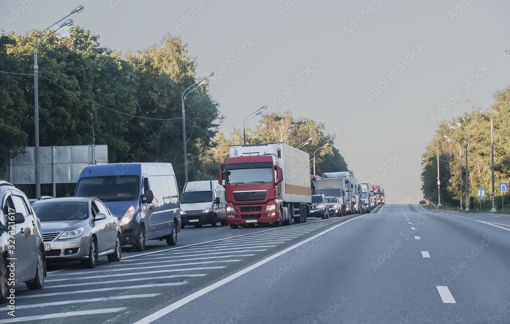 Traffic jam on a suburban highway