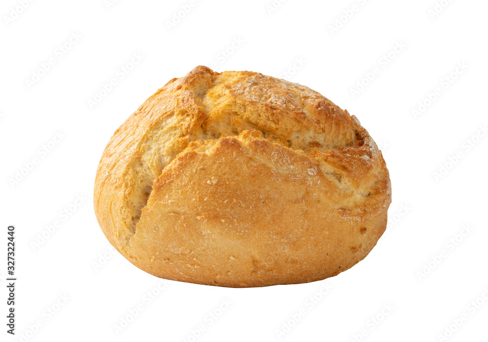 One Round Golden Bun Isolated on White Background One Round Golden Bun Isolated on White Background