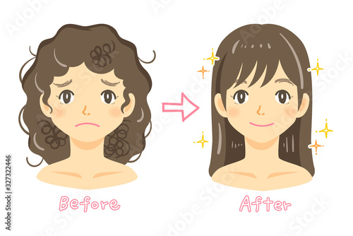 天然パーマの女性の髪の悩み（縮毛矯正をする女性）