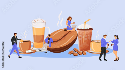 Coffee culture flat concept vector illustration. Woman and man talking over drinks. Corporate employees on break 2D cartoon characters for web design. Meeting for coffee creative idea