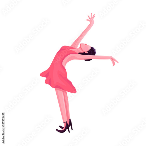 Ballroom female dancer flat color vector faceless character. Latino dance solo performer. Salsa, Argentine tango performance isolated cartoon illustration for web graphic design and animation