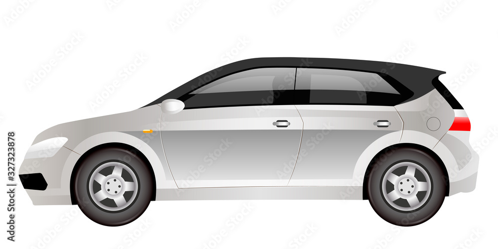 Grey electric hatchback cartoon vector illustration. Futuristic family car flat color object. Eco friendly cuv car side view. Modern environmentally safe automobile isolated on white background