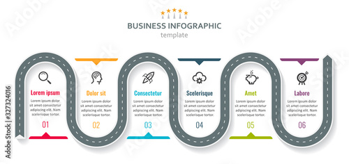 Vector Infographic design with icons and 6 options or steps. Infographics for business concept. Can be used for presentations banner, workflow layout, process diagram, flow chart, info graph