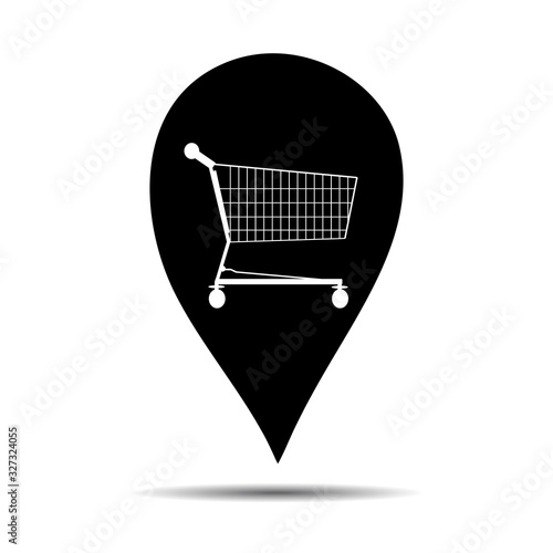 Vector silhouette of shopping cart in drop. Symbol of shop accessories. photo