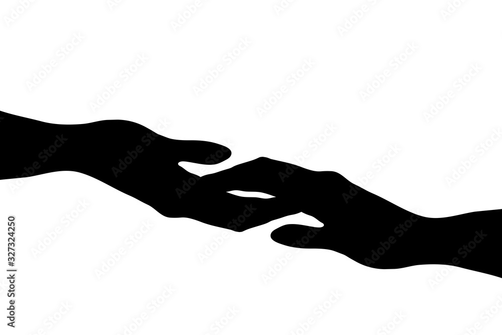 Vector silhouette of hand in contact on white background. Symbol of human and assistance. Vector silhouette of hand in contact on white background. Symbol of human and assistance.