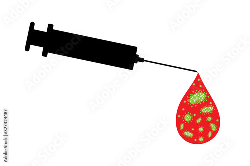 Vector illustration of bacteria in blood on white background. Symbol of disease and hospital. Danger of coronavirus.